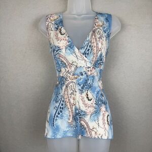 Vtg 90s Y2K Mandee Blue Tank Top Fairy Babydoll Tie Back Empire Waist Shimmer L